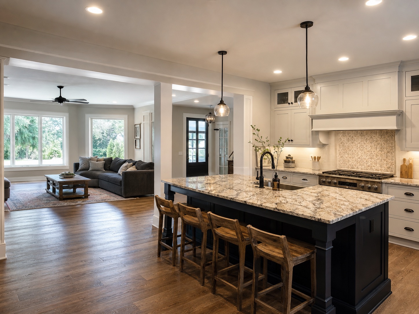 Completed kitchen and living space remodeling project