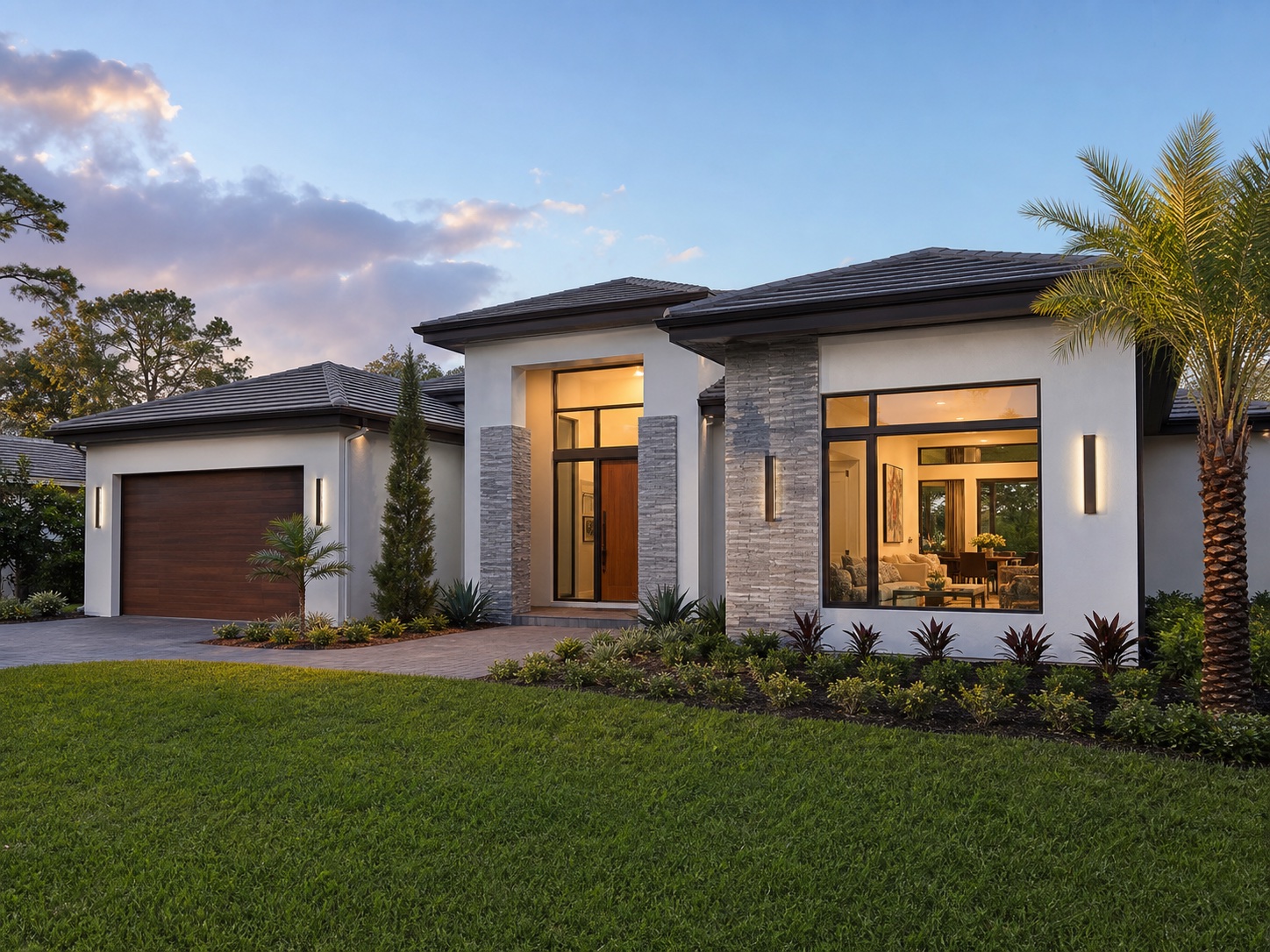 Modern completed custom home representing residential construction
